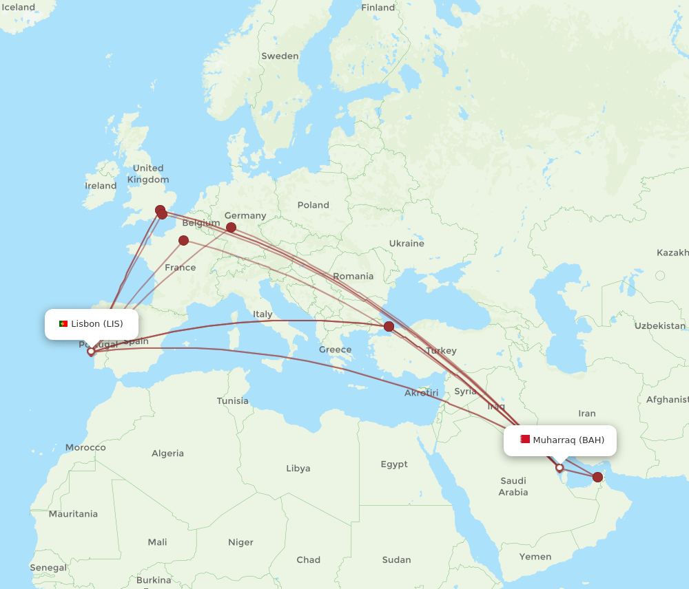 LIS-BAH flight routes