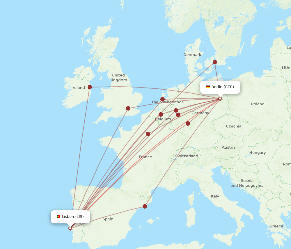 LIS to BER flights and routes map