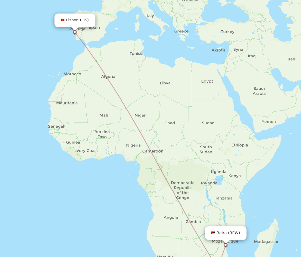 LIS-BEW flight routes