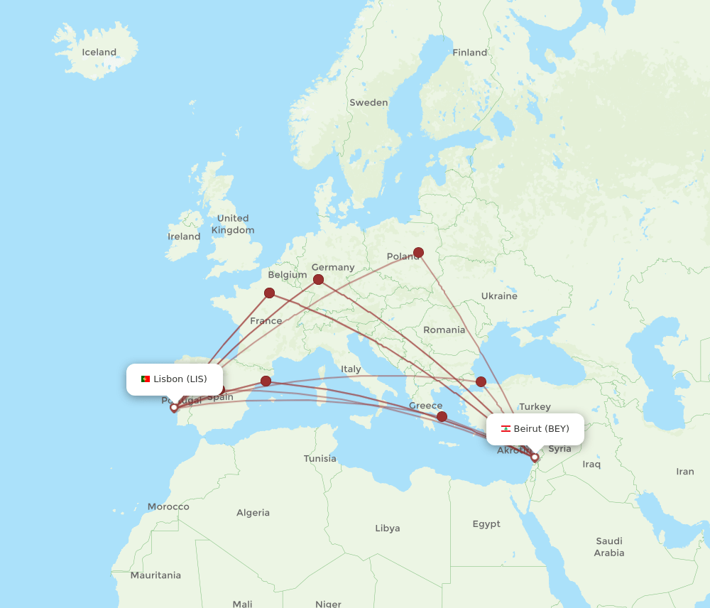 LIS-BEY flight routes
