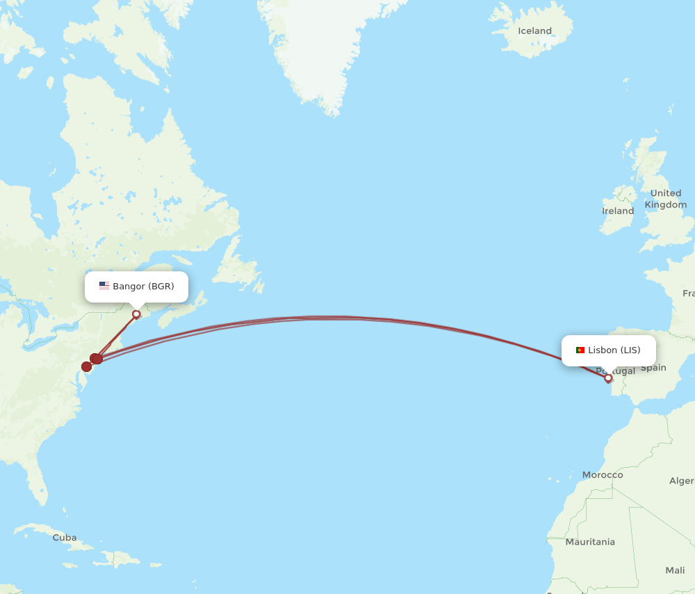 LIS-BGR flight routes