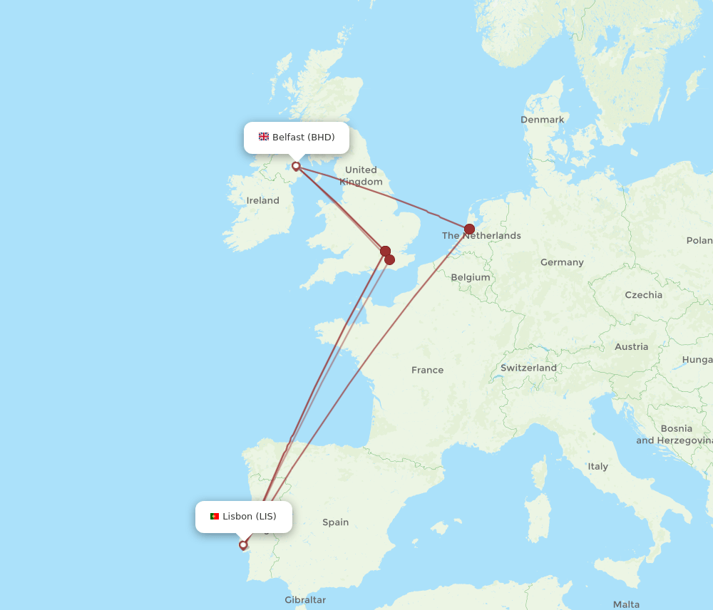 LIS-BHD flight routes
