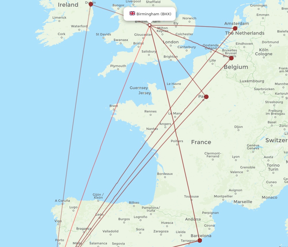 LIS to BHX flights and routes map