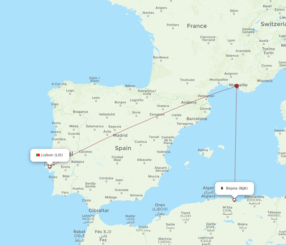 LIS-BJA flight routes