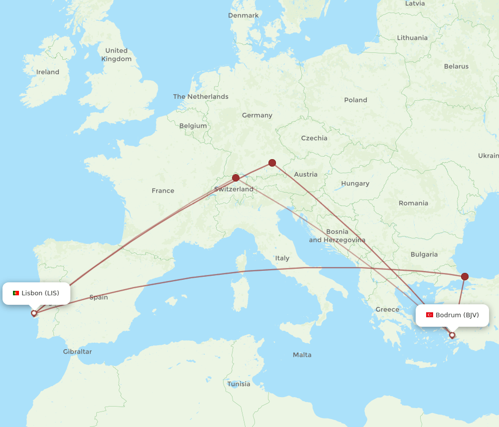 LIS-BJV flight routes