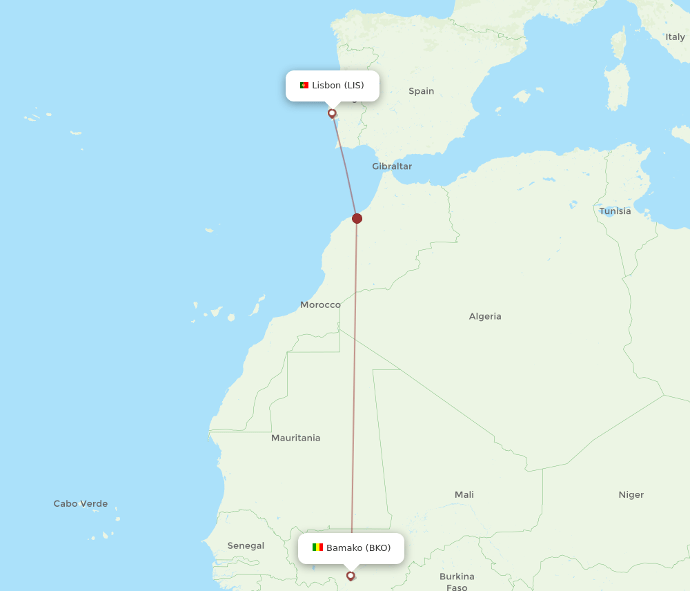 LIS-BKO flight routes