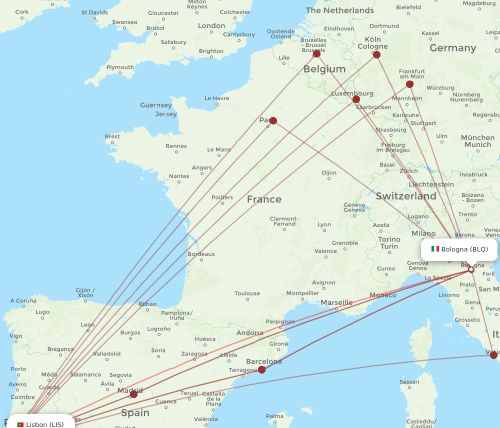 LIS to BLQ flights and routes map