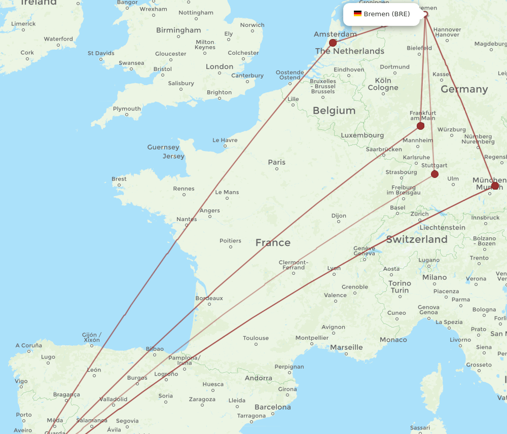 LIS-BRE flight routes