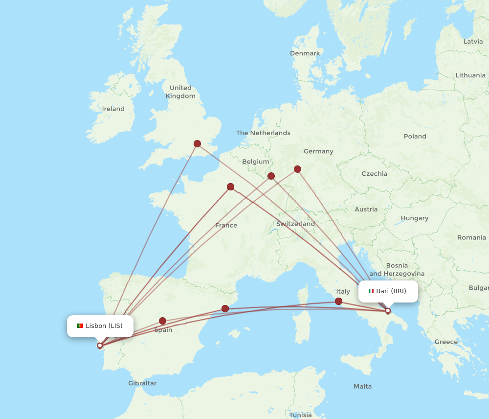 LIS-BRI flight routes