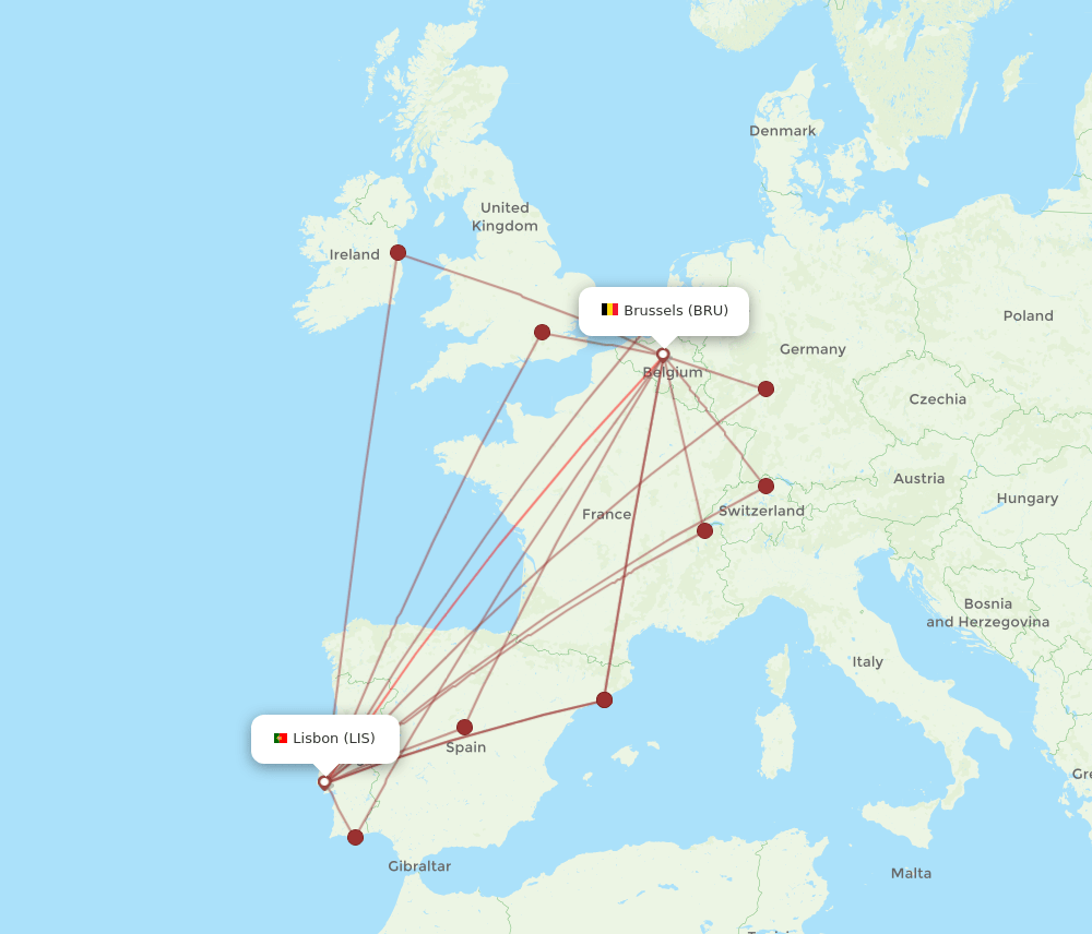 LIS-BRU flight routes