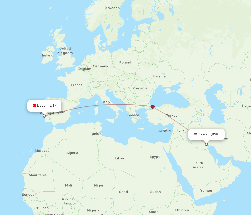 LIS-BSR flight routes