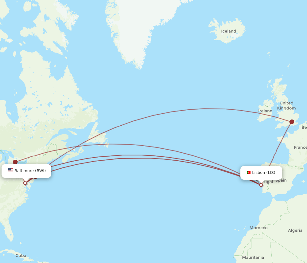 LIS-BWI flight routes