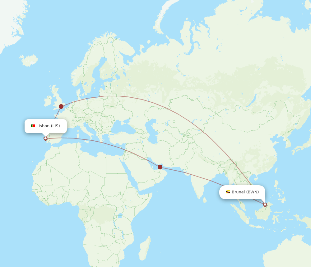 LIS-BWN flight routes