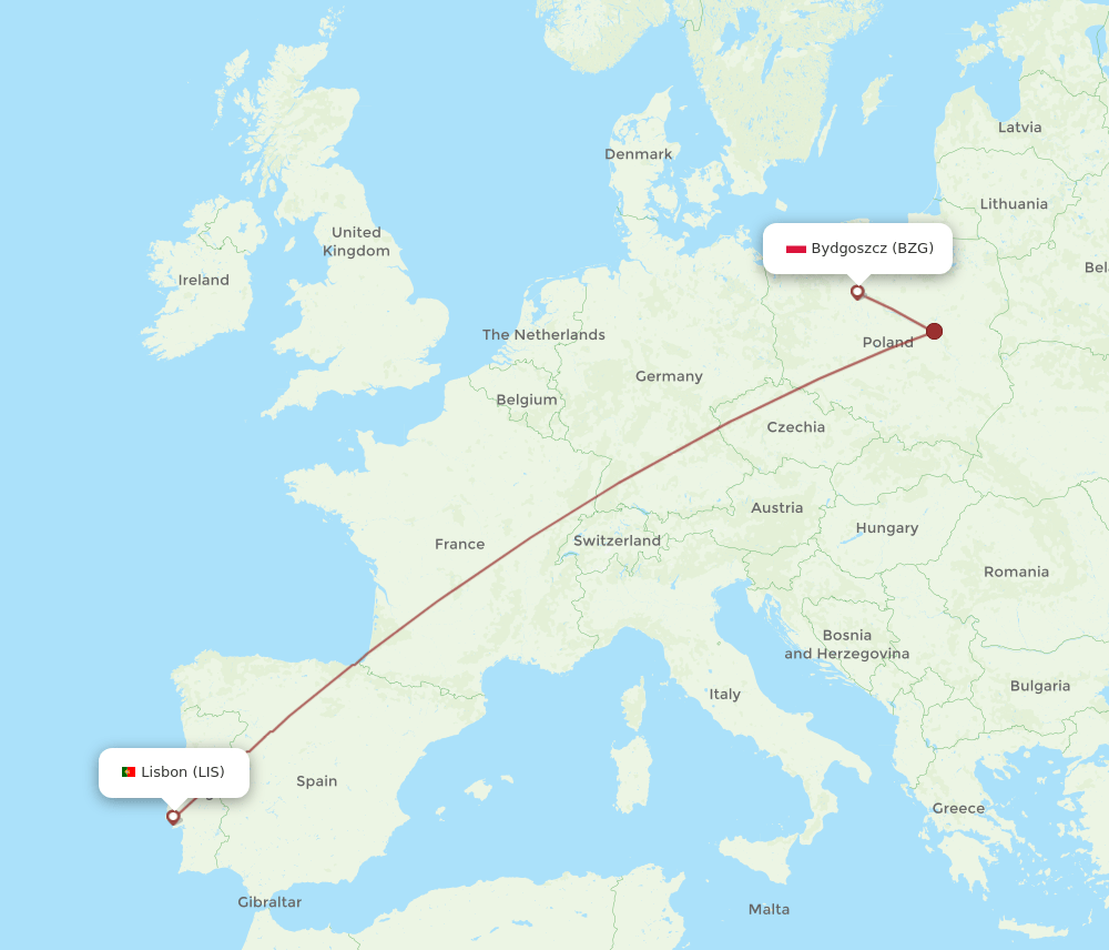LIS-BZG flight routes