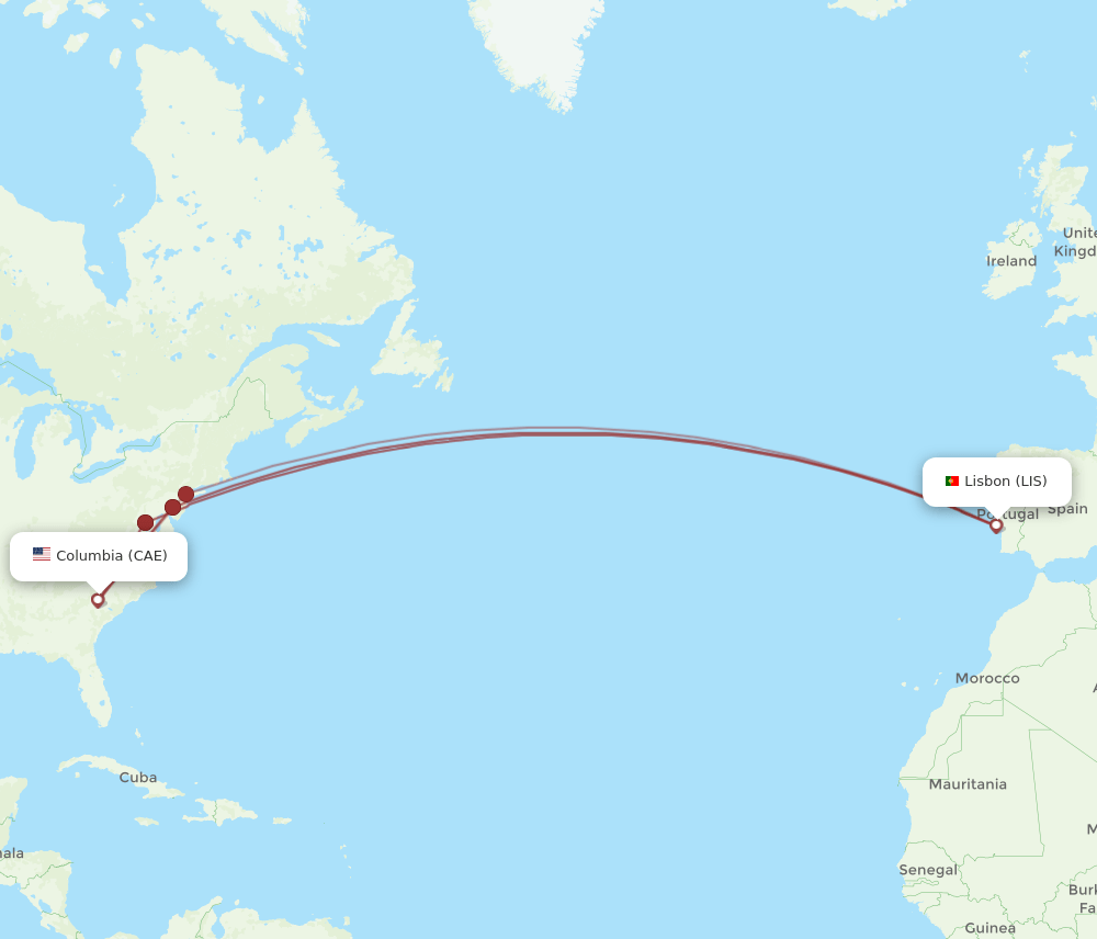 LIS to CAE flights and routes map