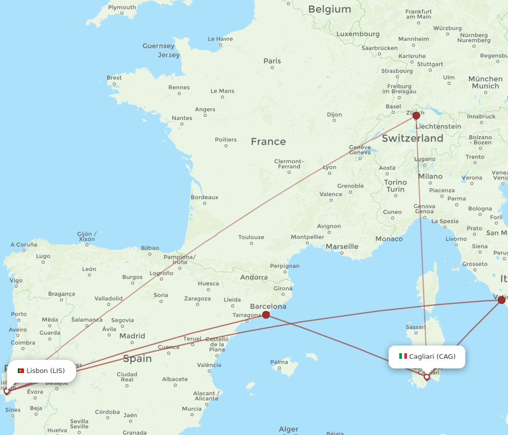LIS-CAG flight routes