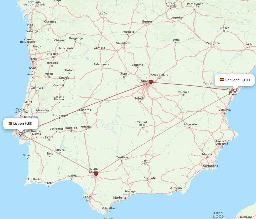 LIS-CDT flight routes