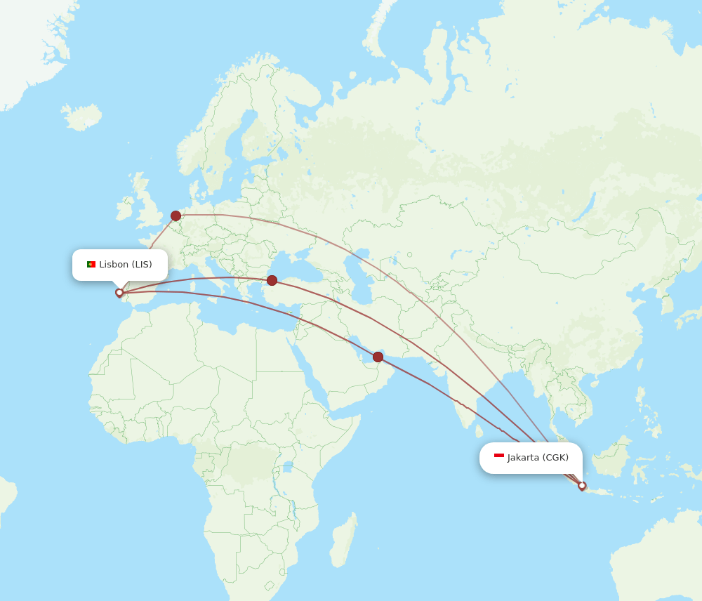 LIS-CGK flight routes