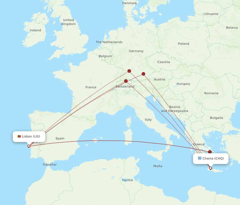 LIS-CHQ flight routes