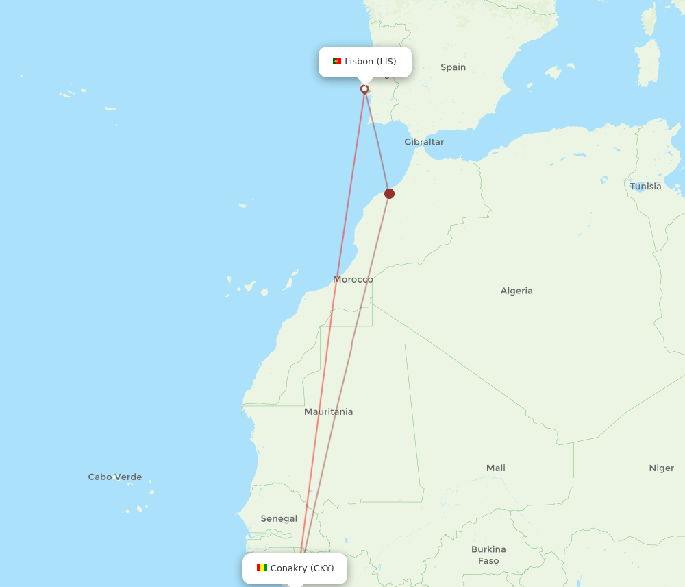 LIS-CKY flight routes
