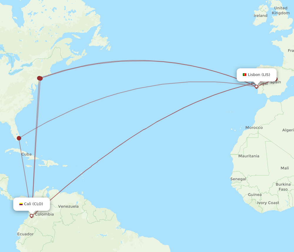 LIS-CLO flight routes