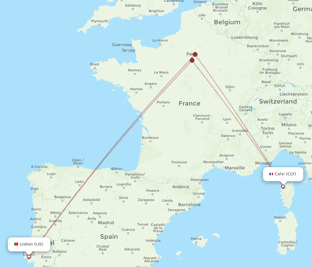 LIS-CLY flight routes