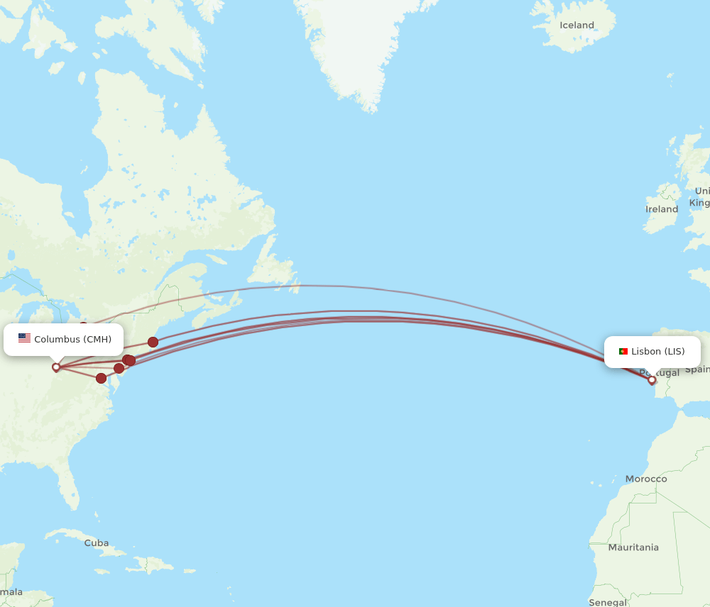 LIS-CMH flight routes