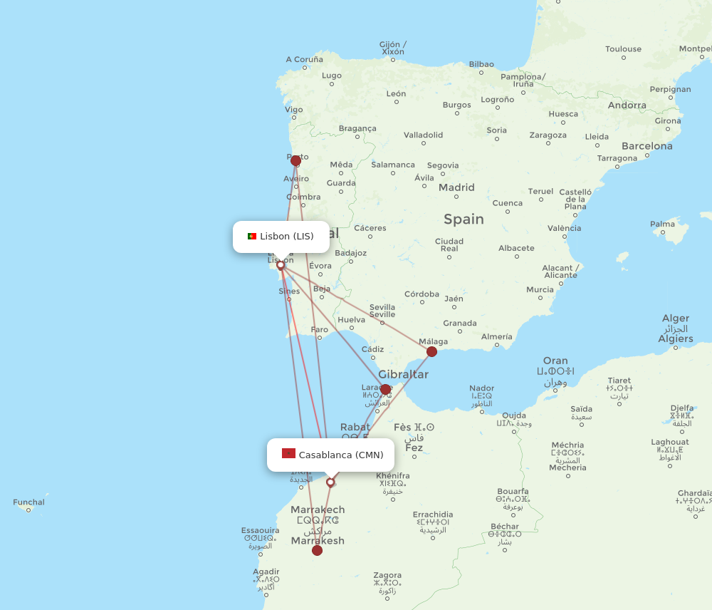 LIS to CMN flights and routes map