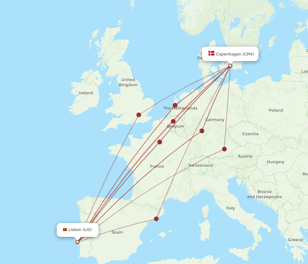 LIS-CPH flight routes