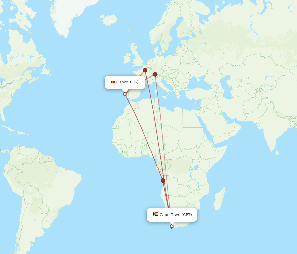 LIS to CPT flights and routes map