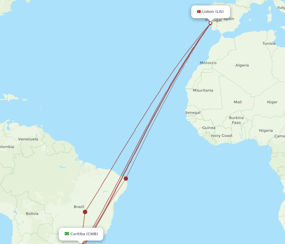 LIS-CWB flight routes