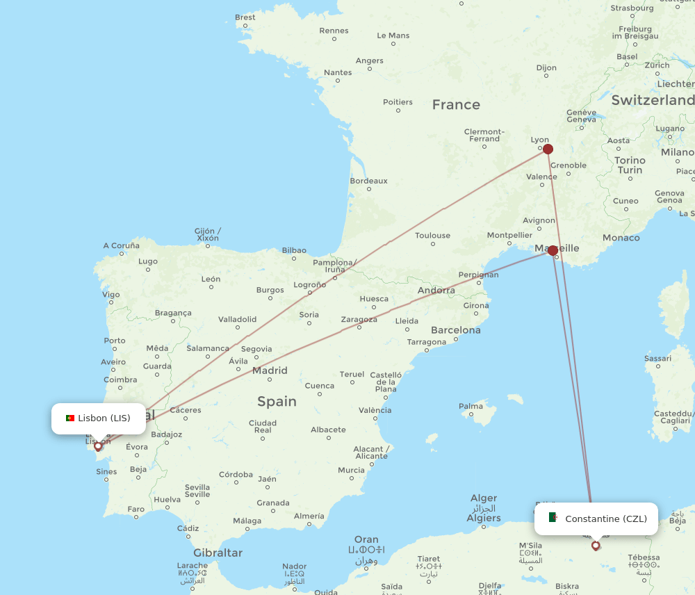 LIS to CZL flights and routes map