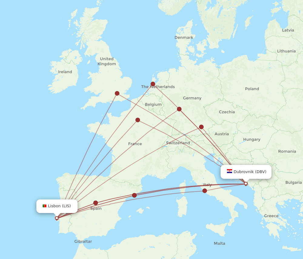 LIS-DBV flight routes