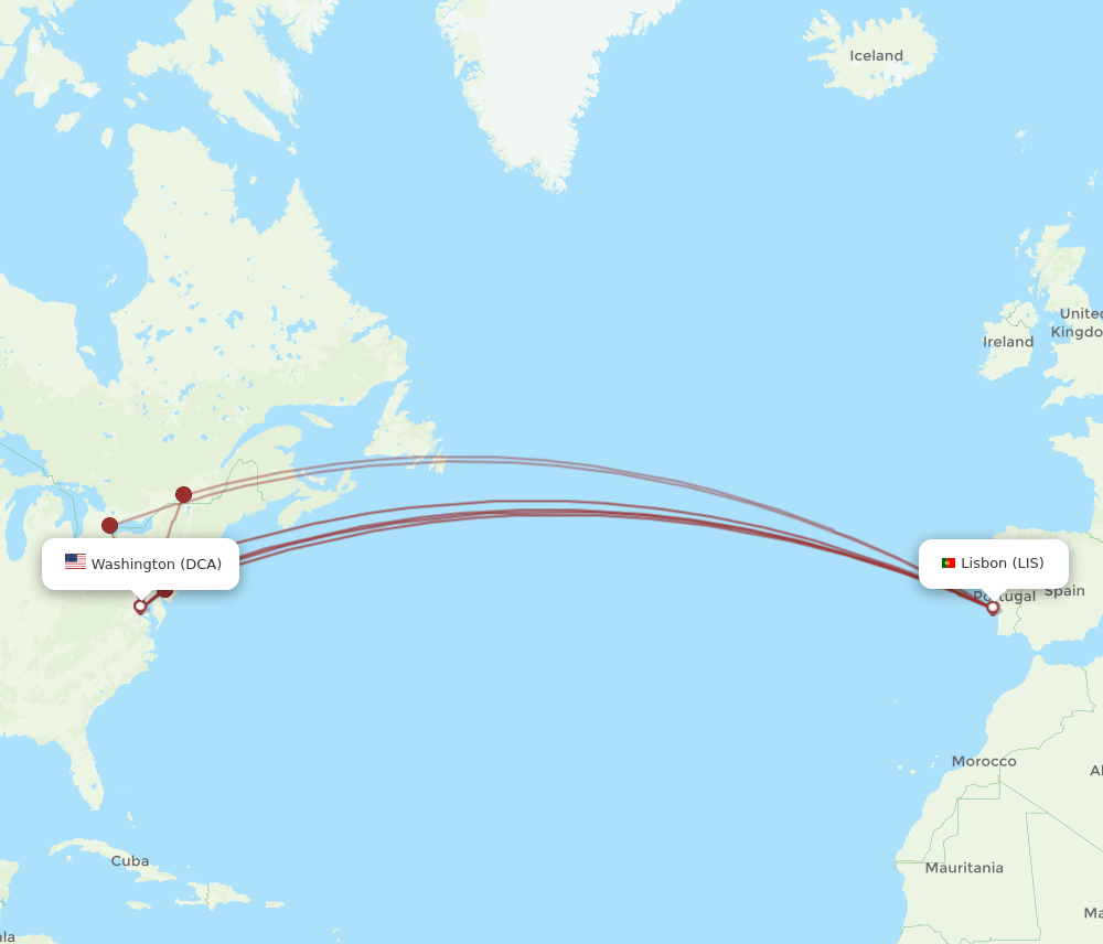 LIS-DCA flight routes
