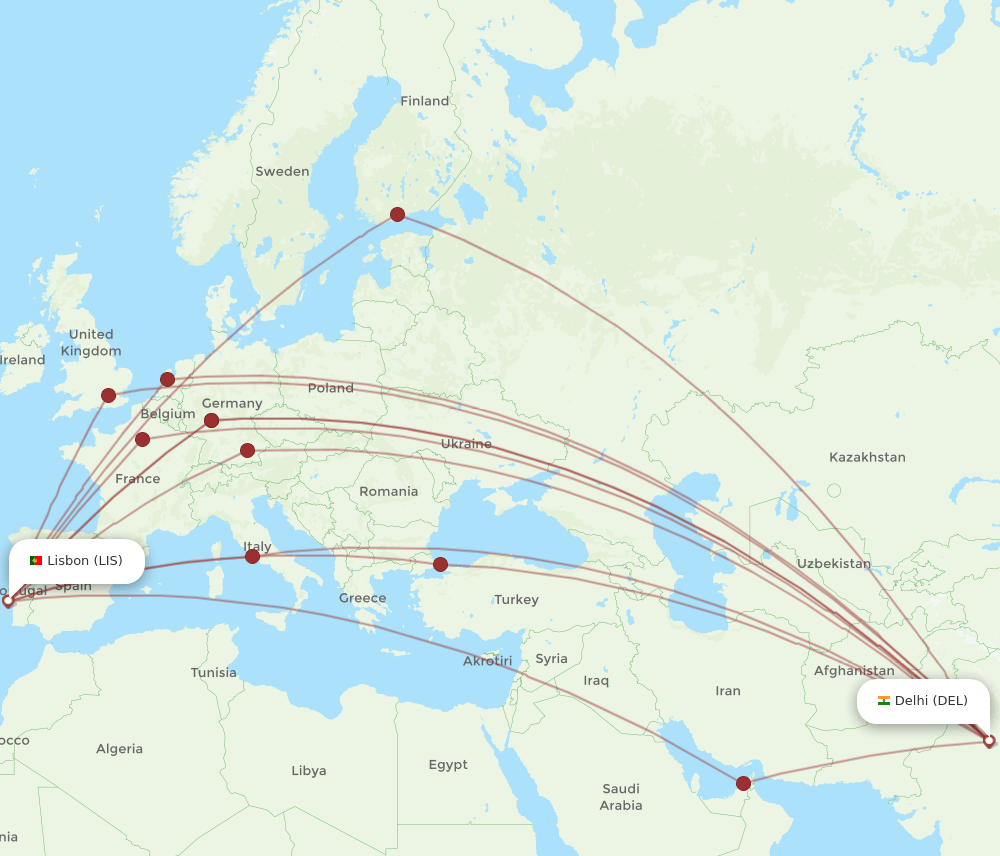 LIS-DEL flight routes