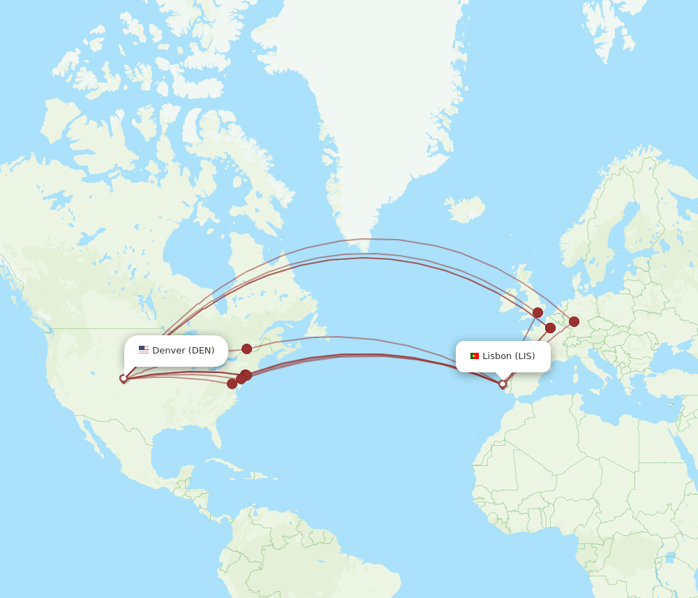 LIS-DEN flight routes