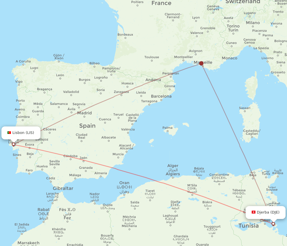 LIS-DJE flight routes