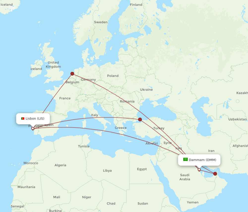 LIS-DMM flight routes