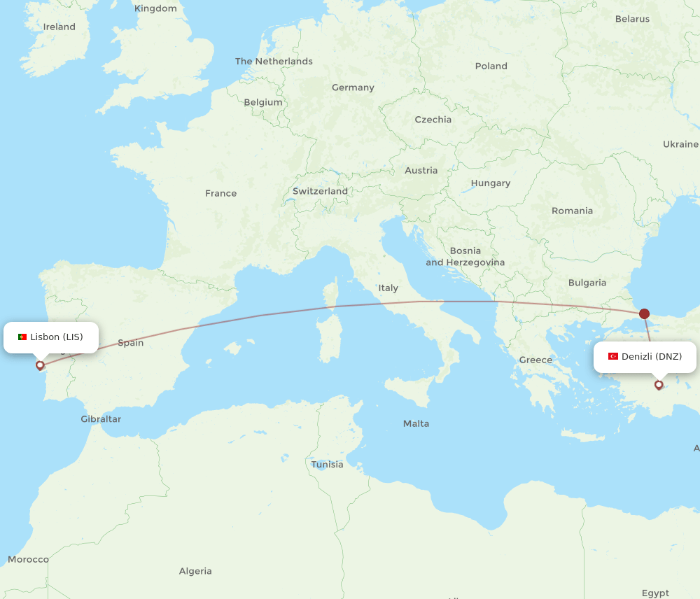 LIS-DNZ flight routes