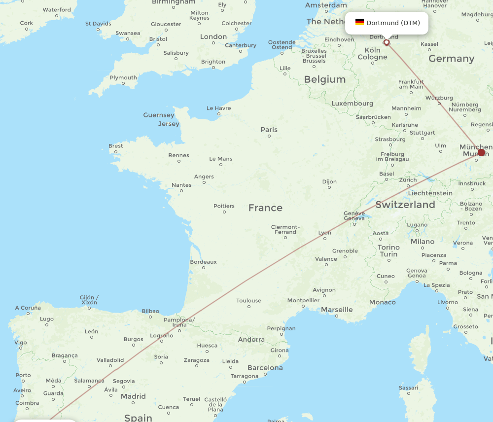 Lisbon - Dortmund route map and flight paths