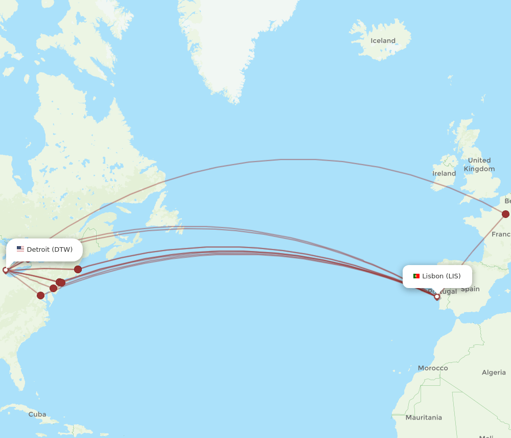 LIS-DTW flight routes