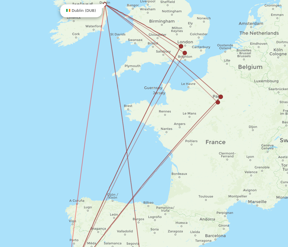 LIS to DUB flights and routes map