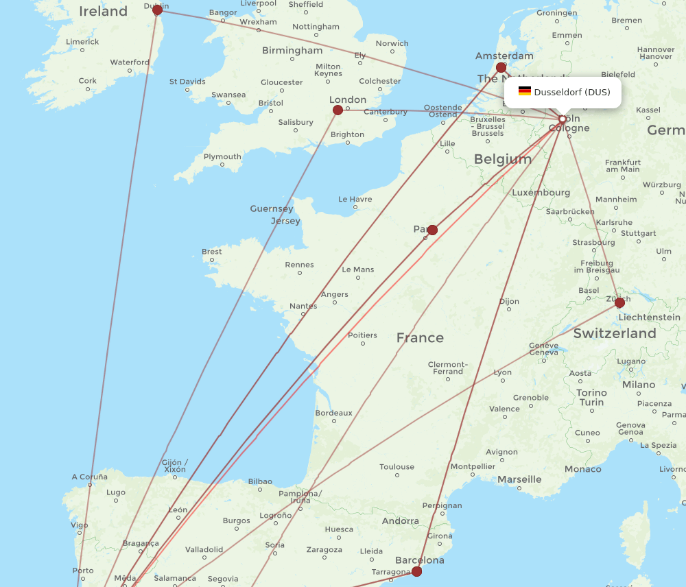 LIS-DUS flight routes