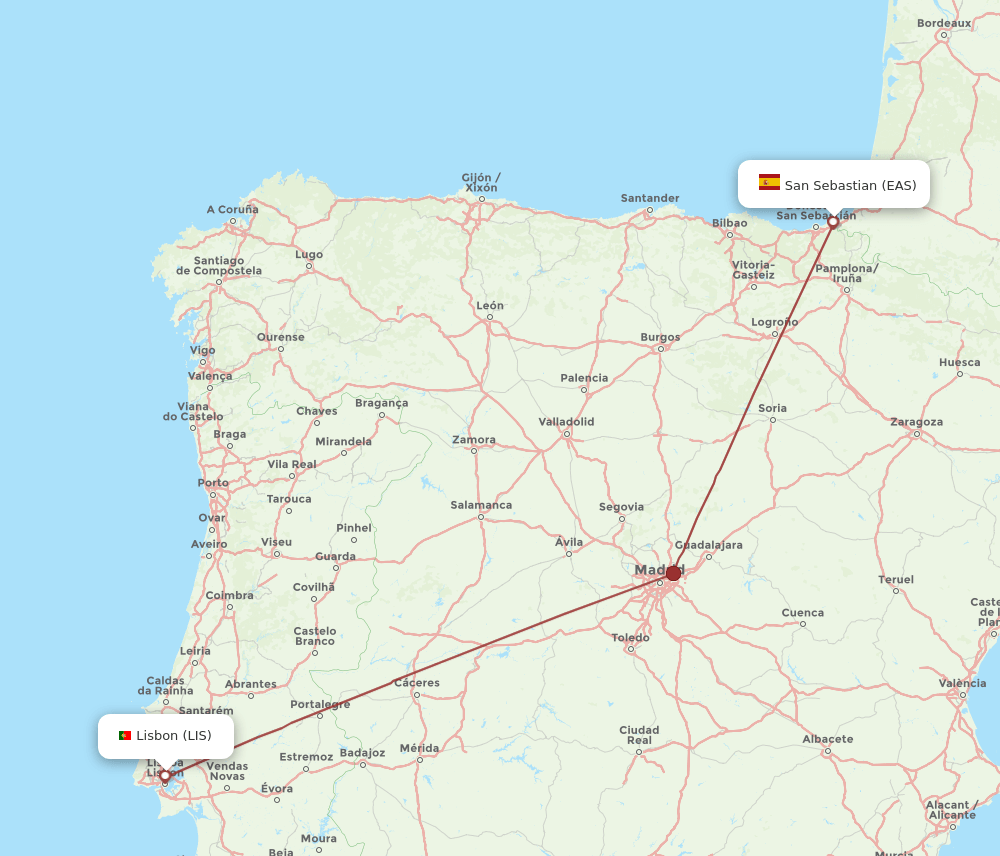 LIS to EAS flights and routes map
