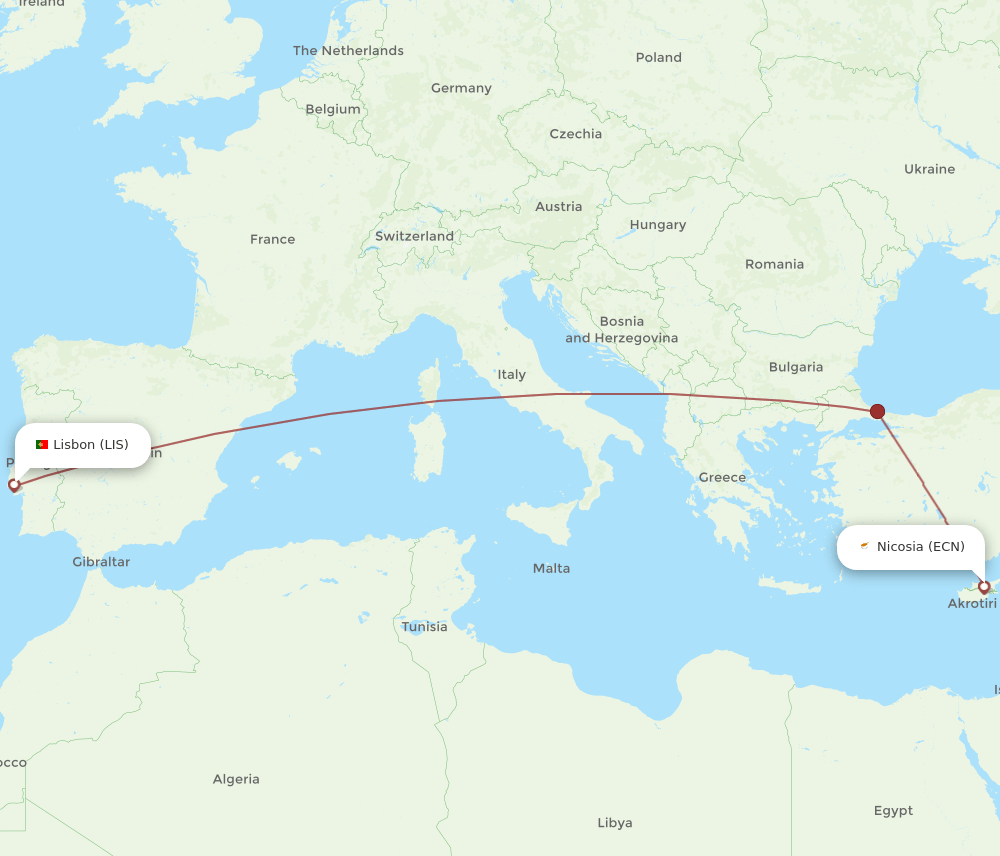 LIS-ECN flight routes