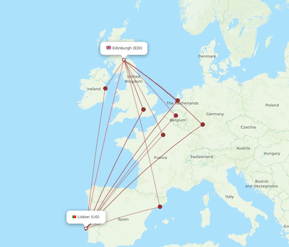LIS to EDI flights and routes map