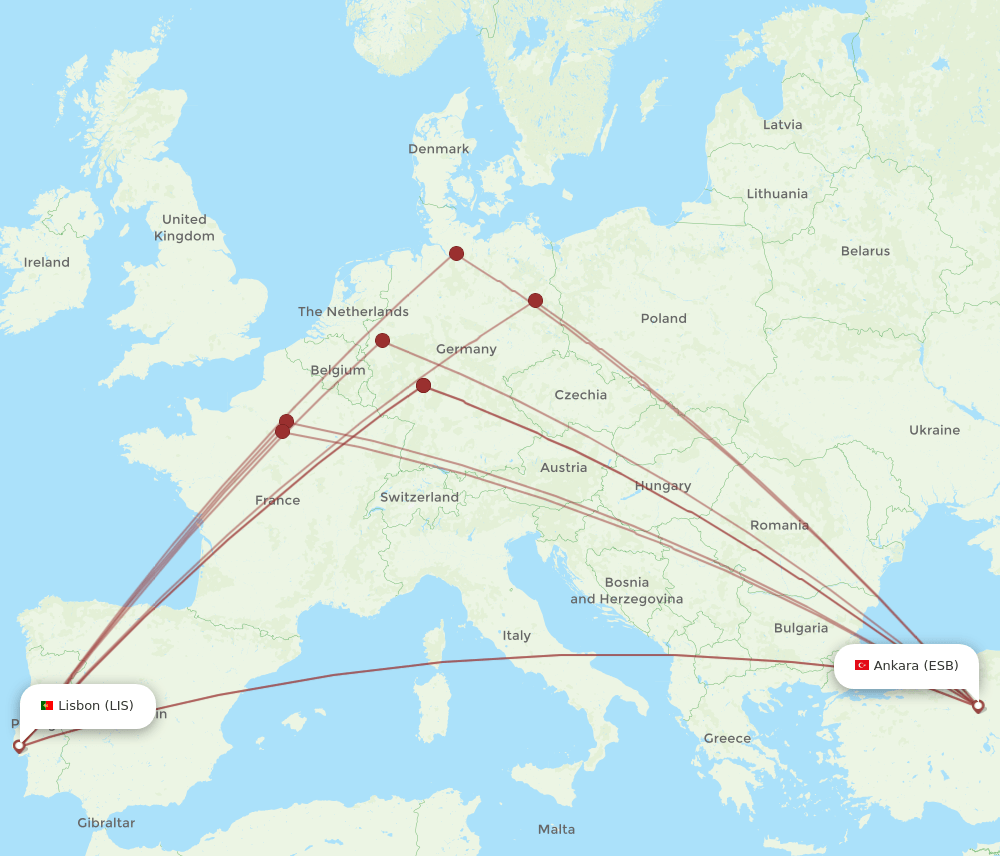 LIS to ESB flights and routes map