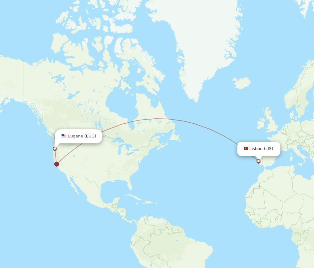 LIS-EUG flight routes