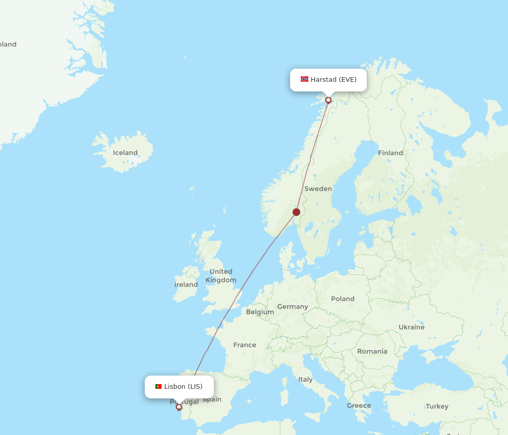 LIS to EVE flights and routes map
