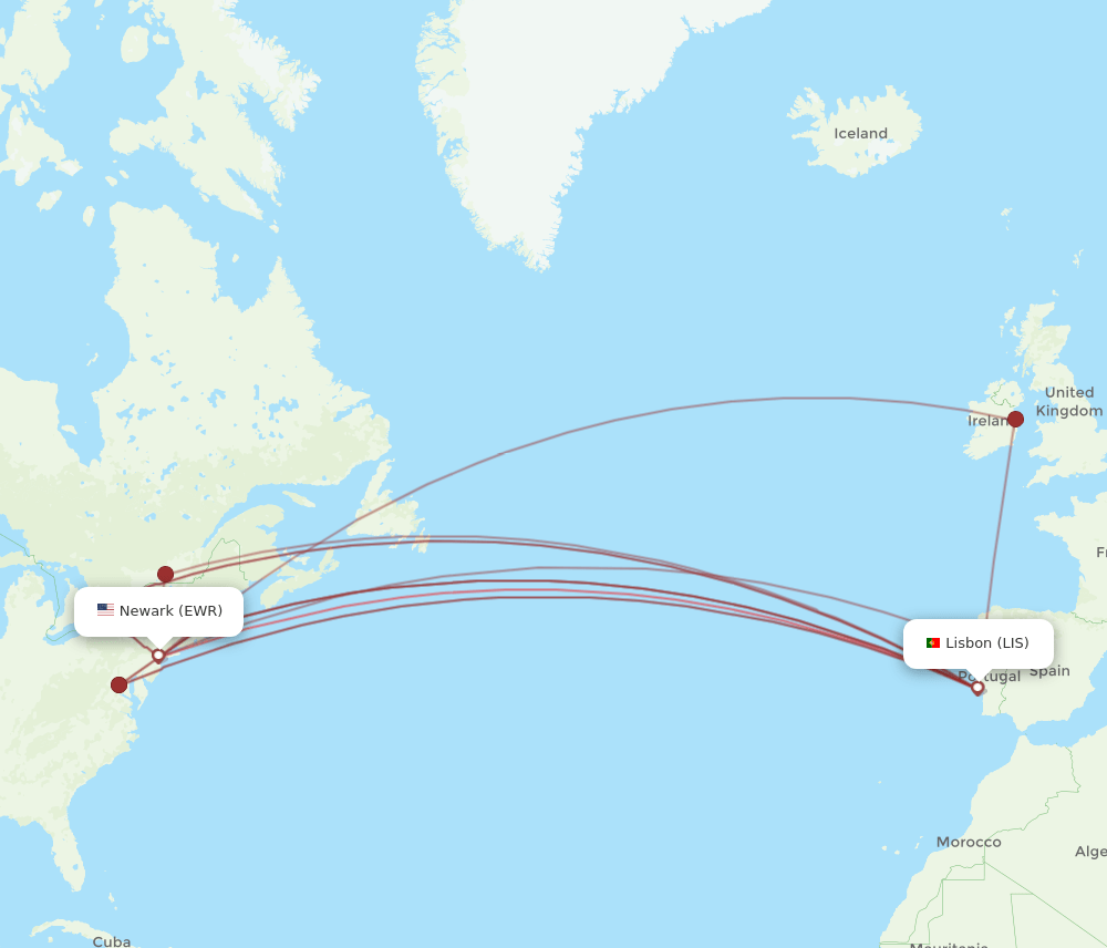 LIS-EWR flight routes